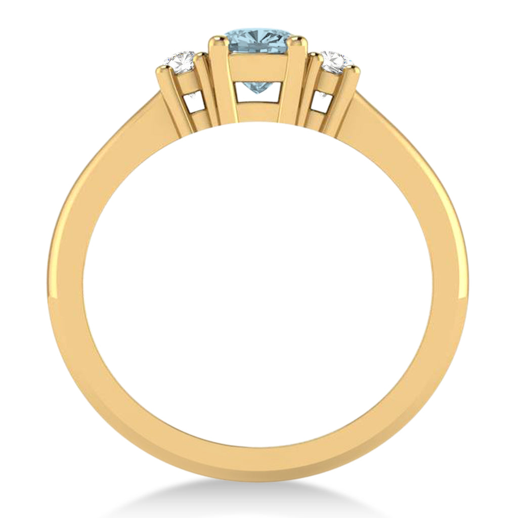 Cushion Aquamarine & Diamond Three-Stone Engagement Ring 14k Yellow Gold (0.60ct)