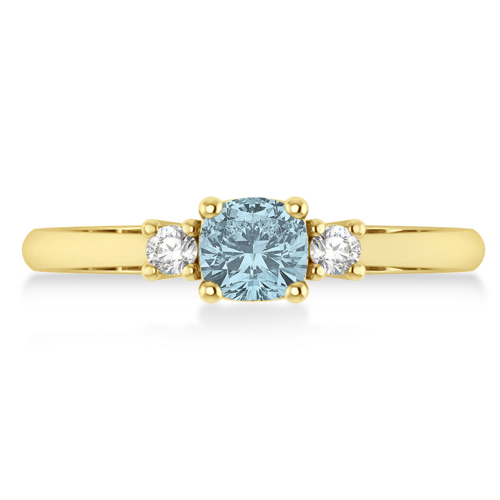 Cushion Aquamarine & Diamond Three-Stone Engagement Ring 14k Yellow Gold (0.60ct)