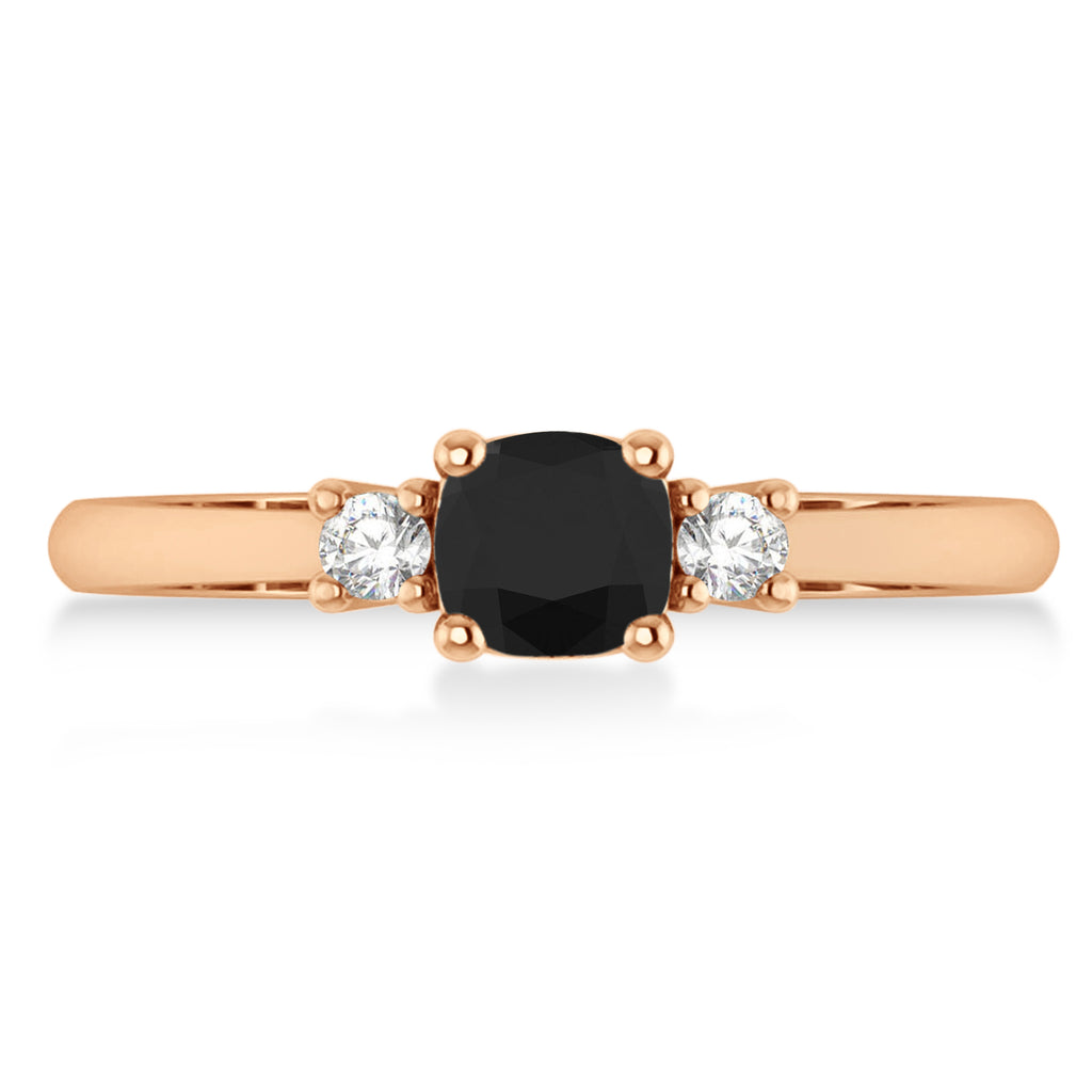Cushion Black & White Diamond Three-Stone Engagement Ring 14k Rose Gold (0.60ct)