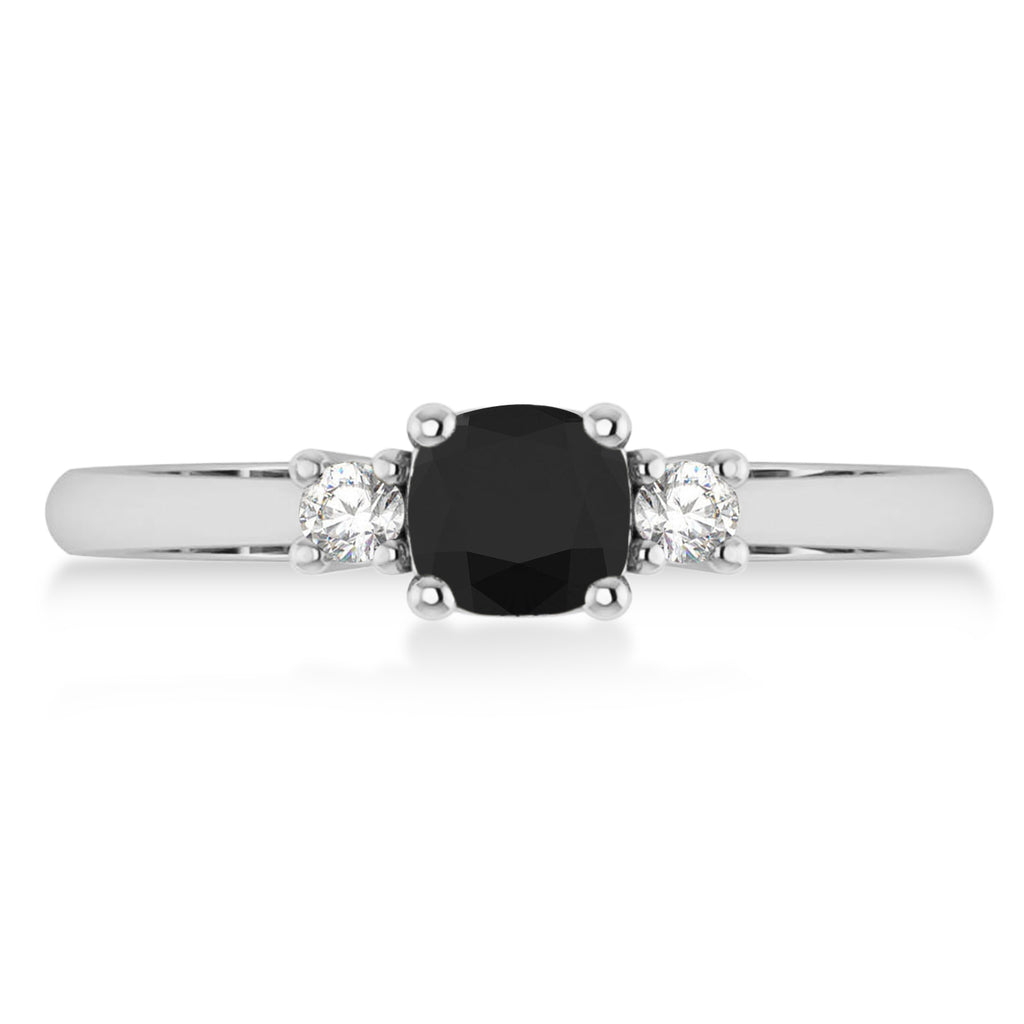 Cushion Black & White Diamond Three-Stone Engagement Ring 14k White Gold (0.60ct)