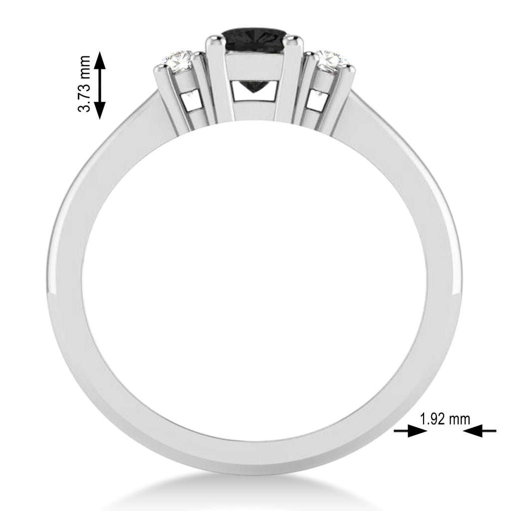 Cushion Black & White Diamond Three-Stone Engagement Ring 14k White Gold (0.60ct)