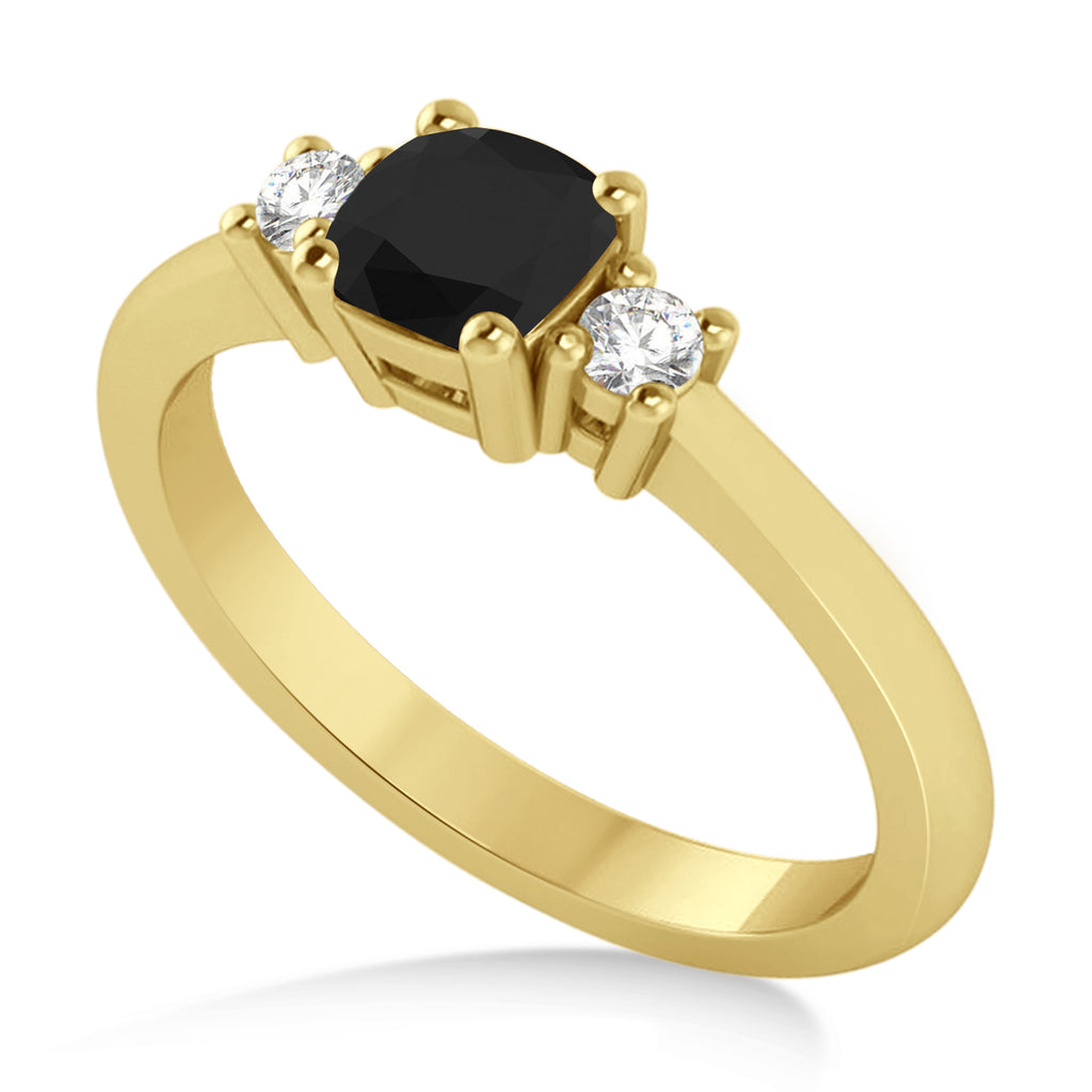 Cushion Black & White Diamond Three-Stone Engagement Ring 14k Yellow Gold (0.60ct)