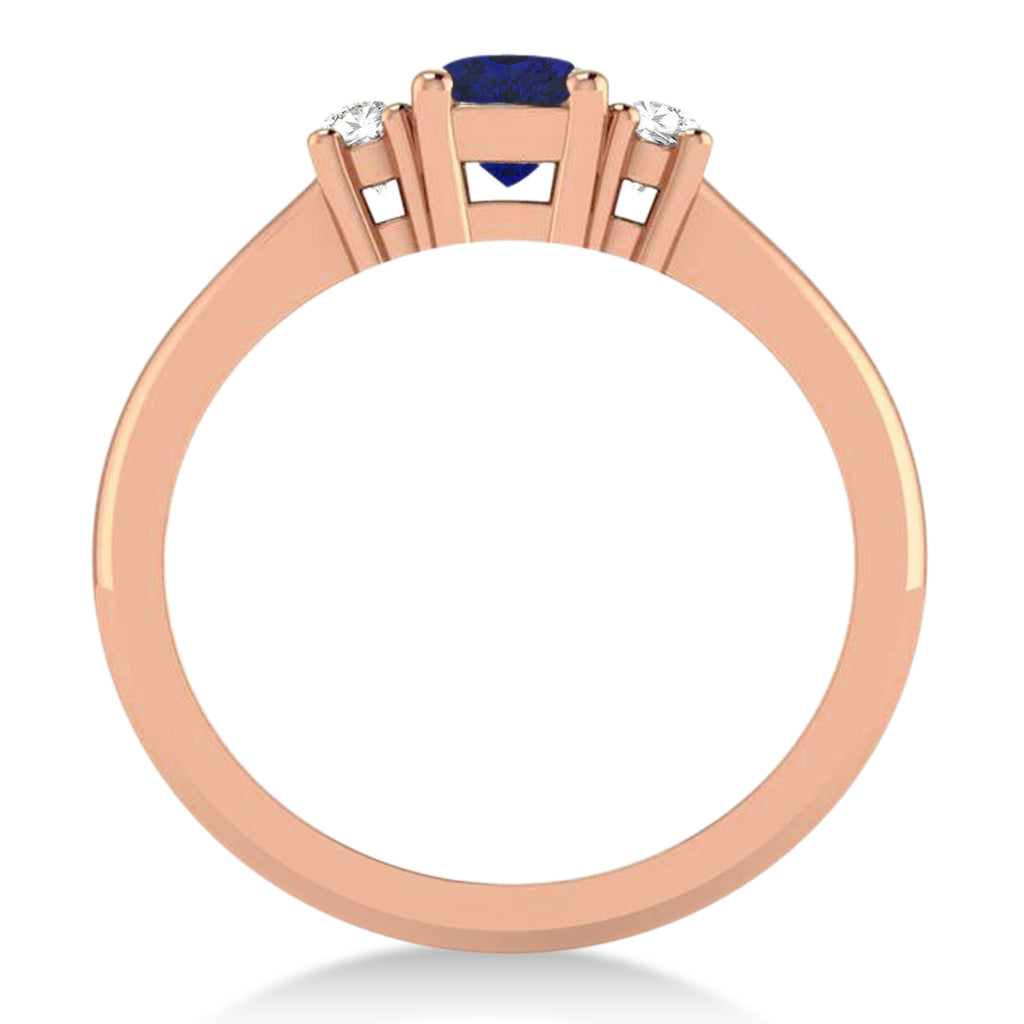 Cushion Blue Sapphire & Diamond Three-Stone Engagement Ring 14k Rose Gold (0.60ct)