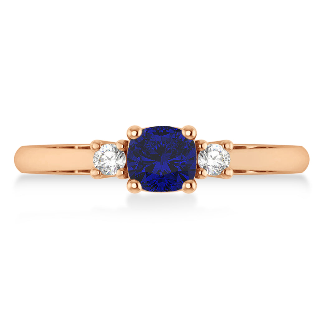 Cushion Blue Sapphire & Diamond Three-Stone Engagement Ring 14k Rose Gold (0.60ct)