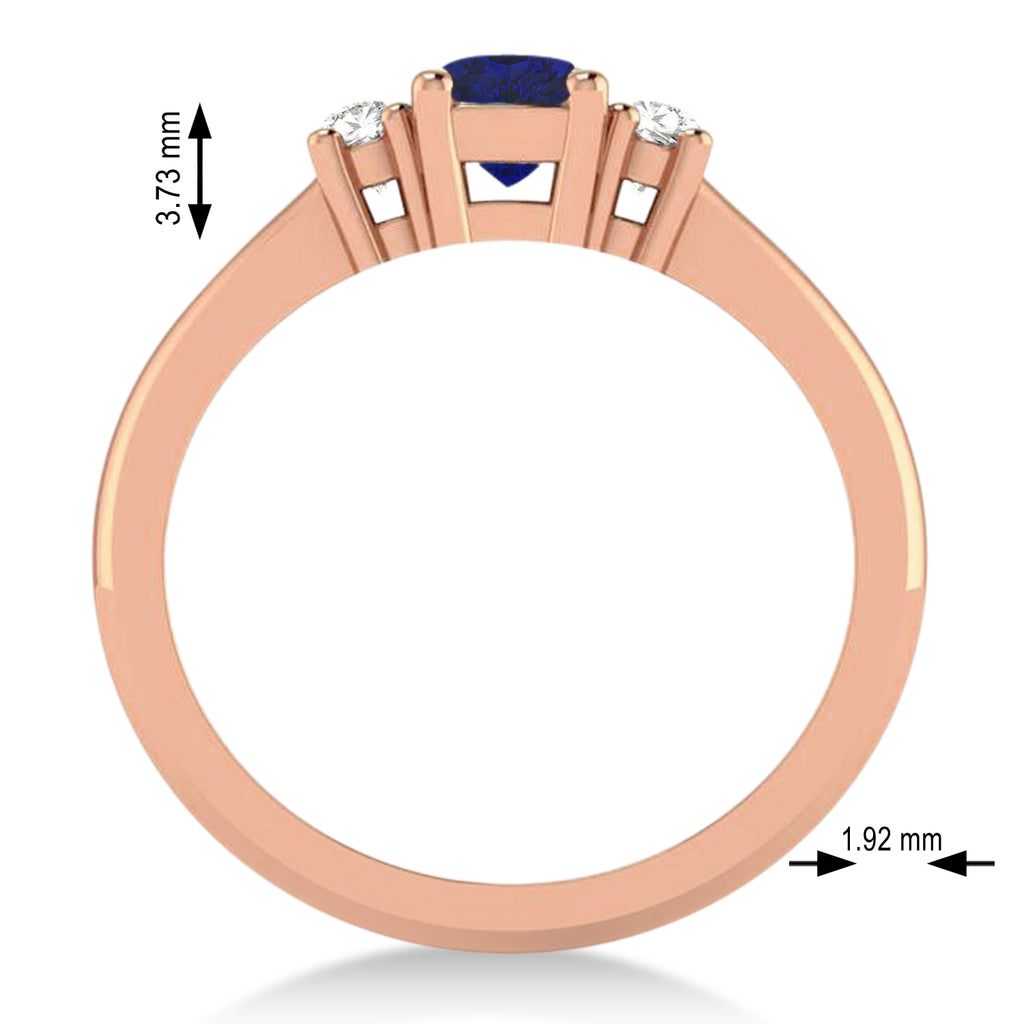 Cushion Blue Sapphire & Diamond Three-Stone Engagement Ring 14k Rose Gold (0.60ct)