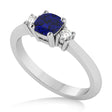 Cushion Blue Sapphire & Diamond Three-Stone Engagement Ring 14k White Gold (0.60ct)