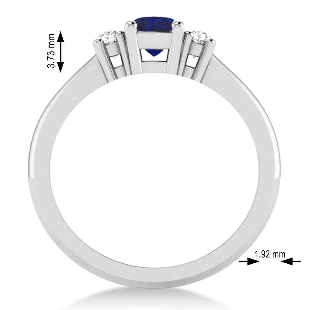 Cushion Blue Sapphire & Diamond Three-Stone Engagement Ring 14k White Gold (0.60ct)