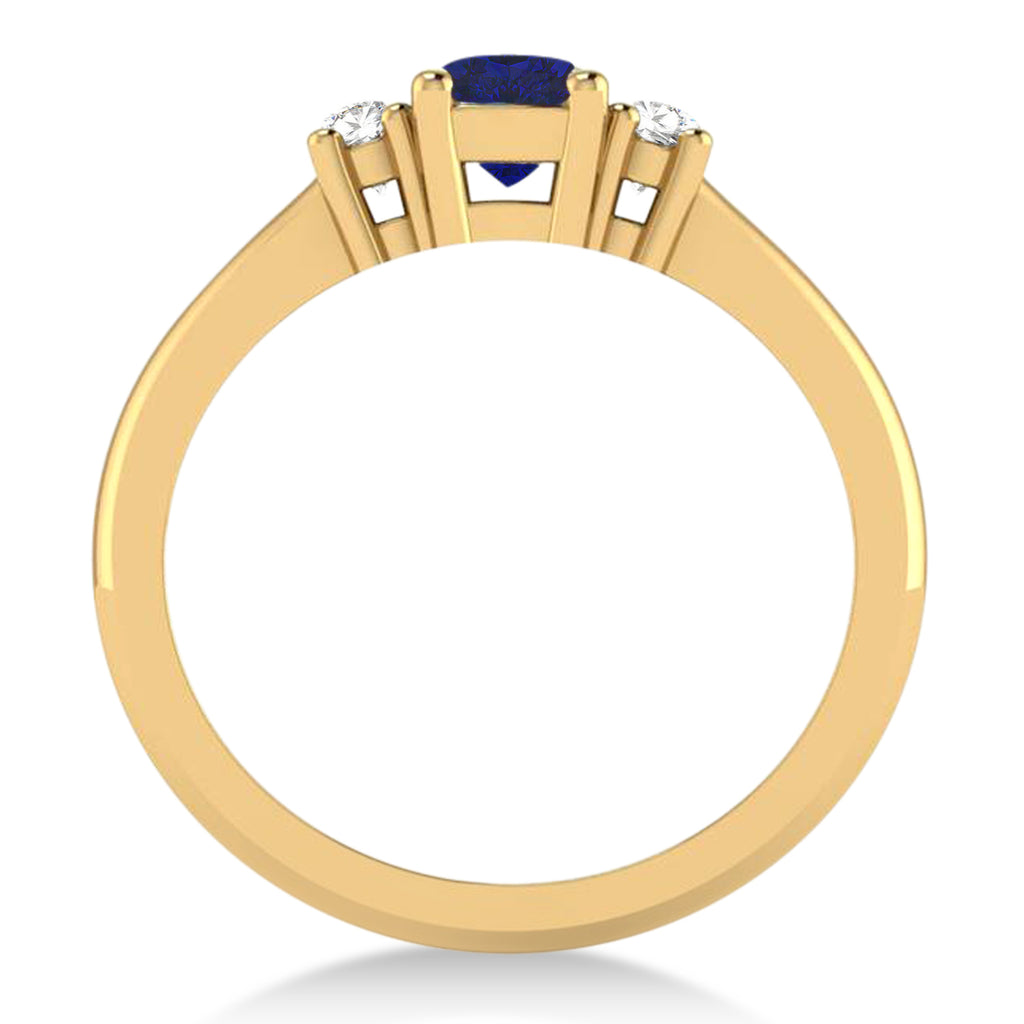 Cushion Blue Sapphire & Diamond Three-Stone Engagement Ring 14k Yellow Gold (0.60ct)