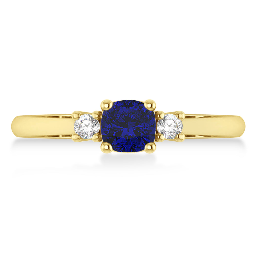 Cushion Blue Sapphire & Diamond Three-Stone Engagement Ring 14k Yellow Gold (0.60ct)