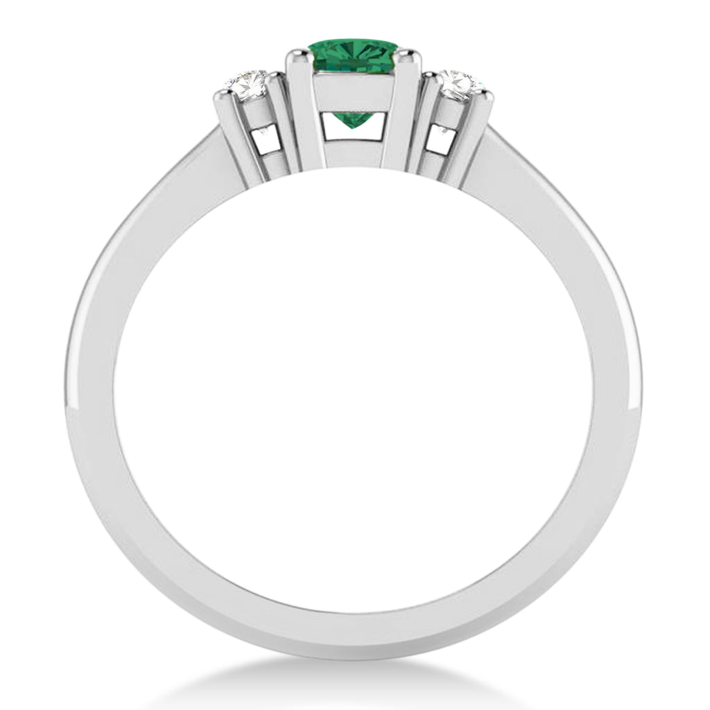 Cushion Emerald & Diamond Three-Stone Engagement Ring 14k White Gold (0.60ct)