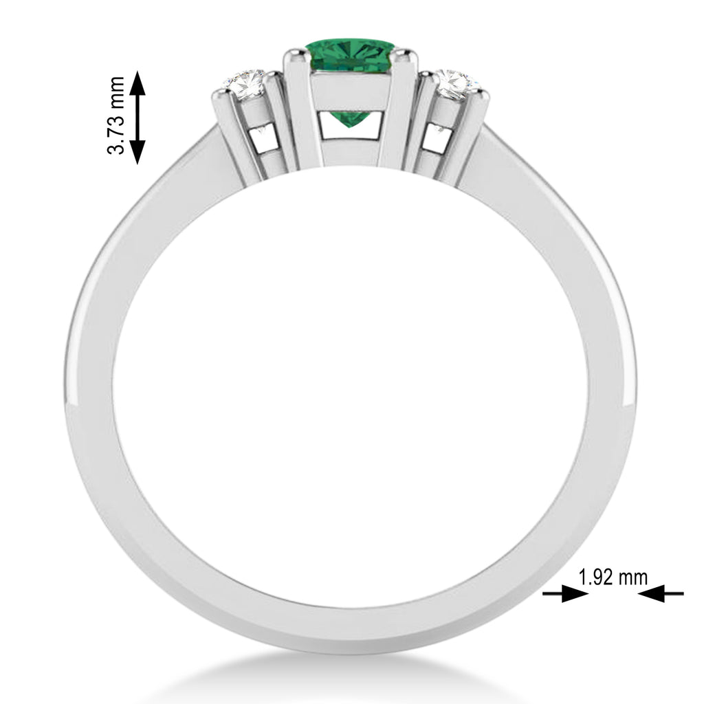 Cushion Emerald & Diamond Three-Stone Engagement Ring 14k White Gold (0.60ct)