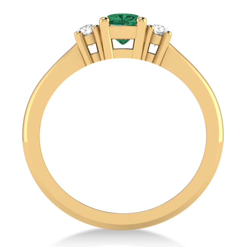 Cushion Emerald & Diamond Three-Stone Engagement Ring 14k Yellow Gold (0.60ct)