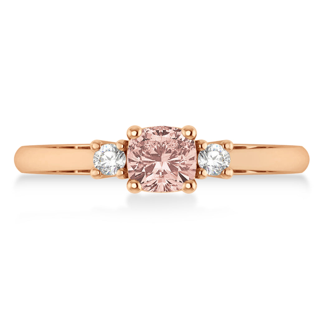 Cushion Morganite & Diamond Three-Stone Engagement Ring 14k Rose Gold (0.60ct)