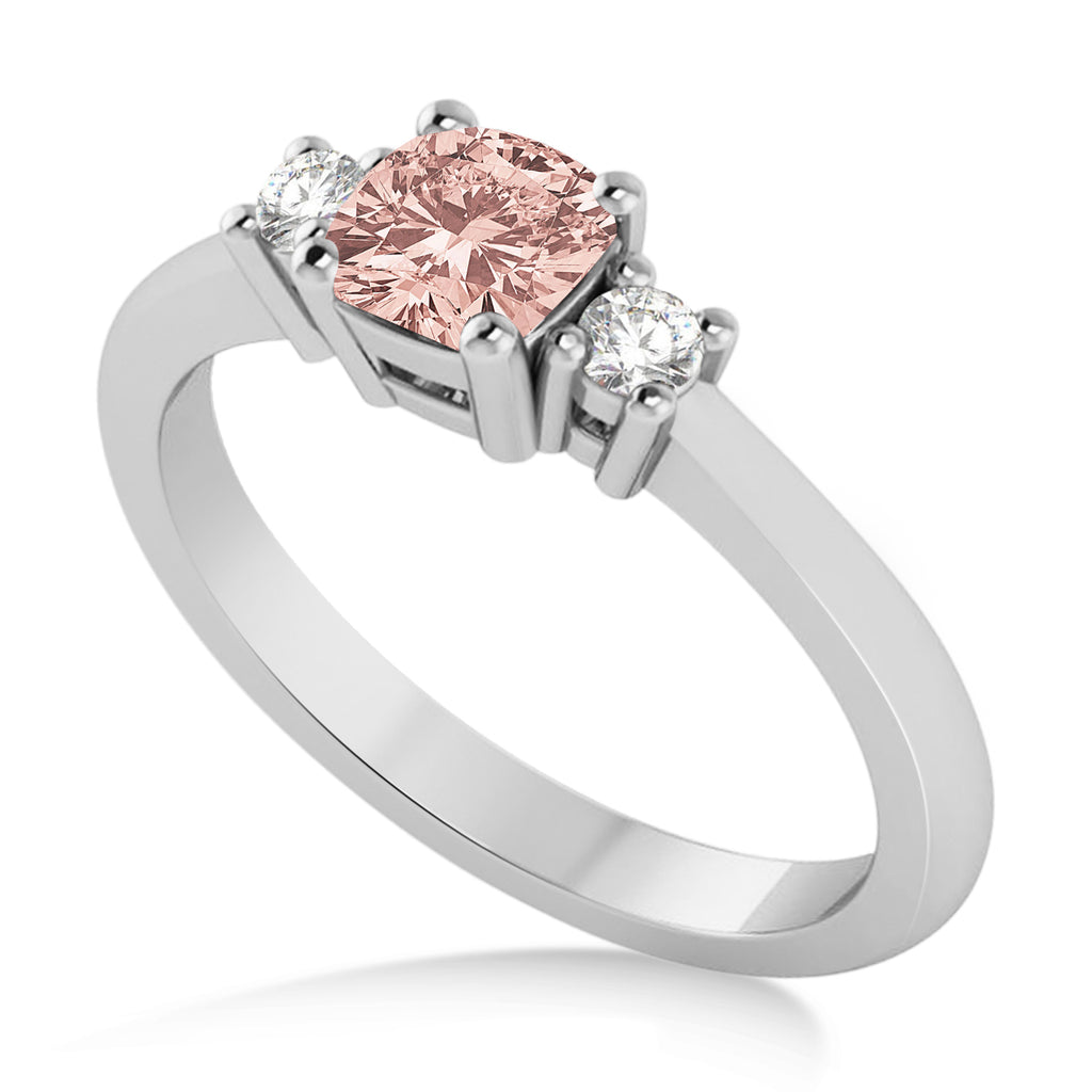 Cushion Morganite & Diamond Three-Stone Engagement Ring 14k White Gold (0.60ct)