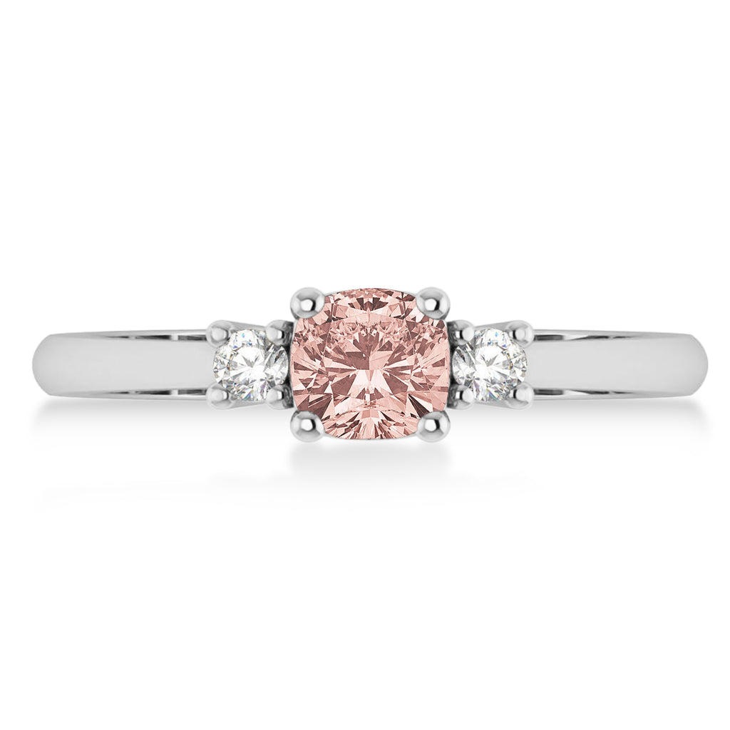 Cushion Morganite & Diamond Three-Stone Engagement Ring 14k White Gold (0.60ct)