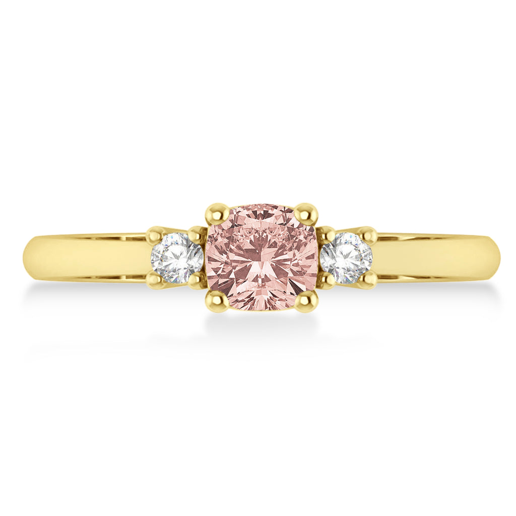 Cushion Morganite & Diamond Three-Stone Engagement Ring 14k Yellow Gold (0.60ct)