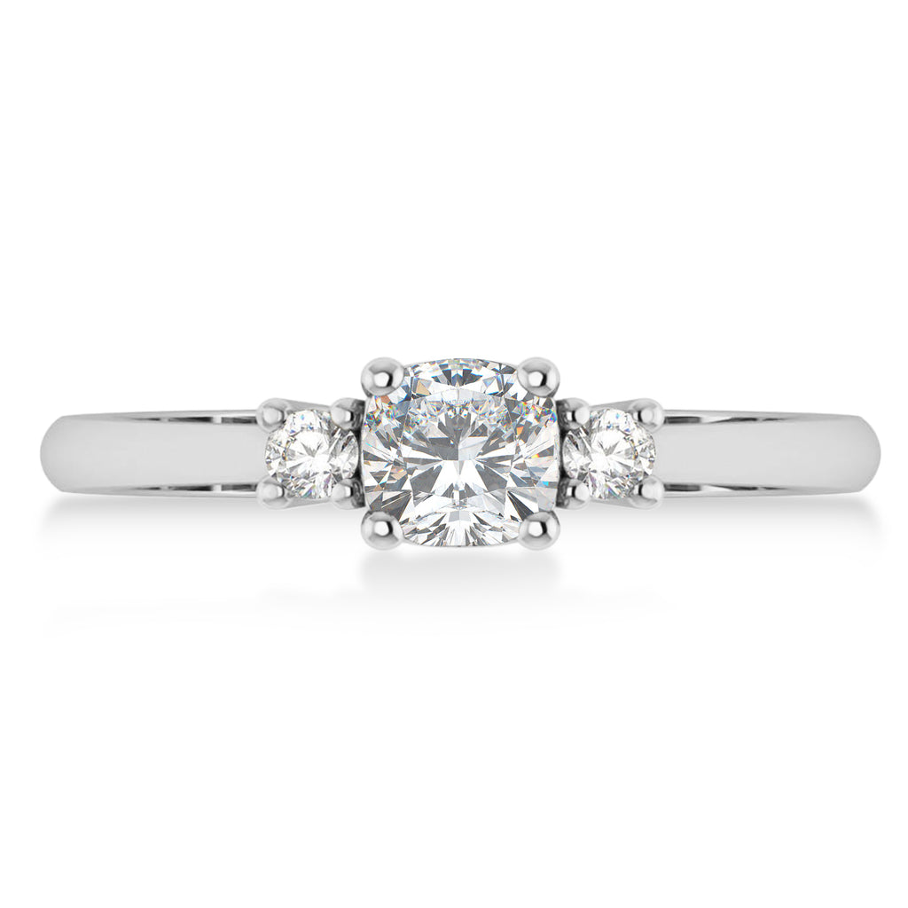 Cushion Moissanite & Diamond Three-Stone Engagement Ring 14k White Gold (0.60ct)