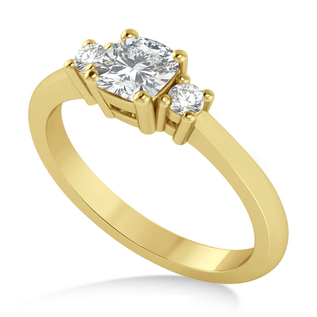Cushion Moissanite & Diamond Three-Stone Engagement Ring 14k Yellow Gold (0.60ct)