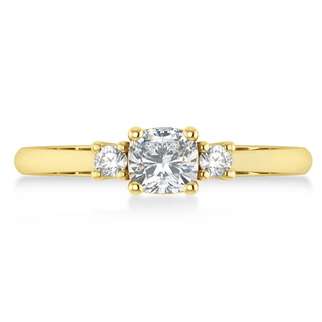 Cushion Moissanite & Diamond Three-Stone Engagement Ring 14k Yellow Gold (0.60ct)