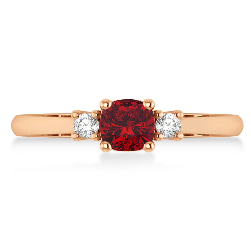Cushion Ruby & Diamond Three-Stone Engagement Ring 14k Rose Gold (0.60ct)