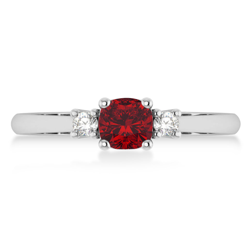 Cushion Ruby & Diamond Three-Stone Engagement Ring 14k White Gold (0.60ct)