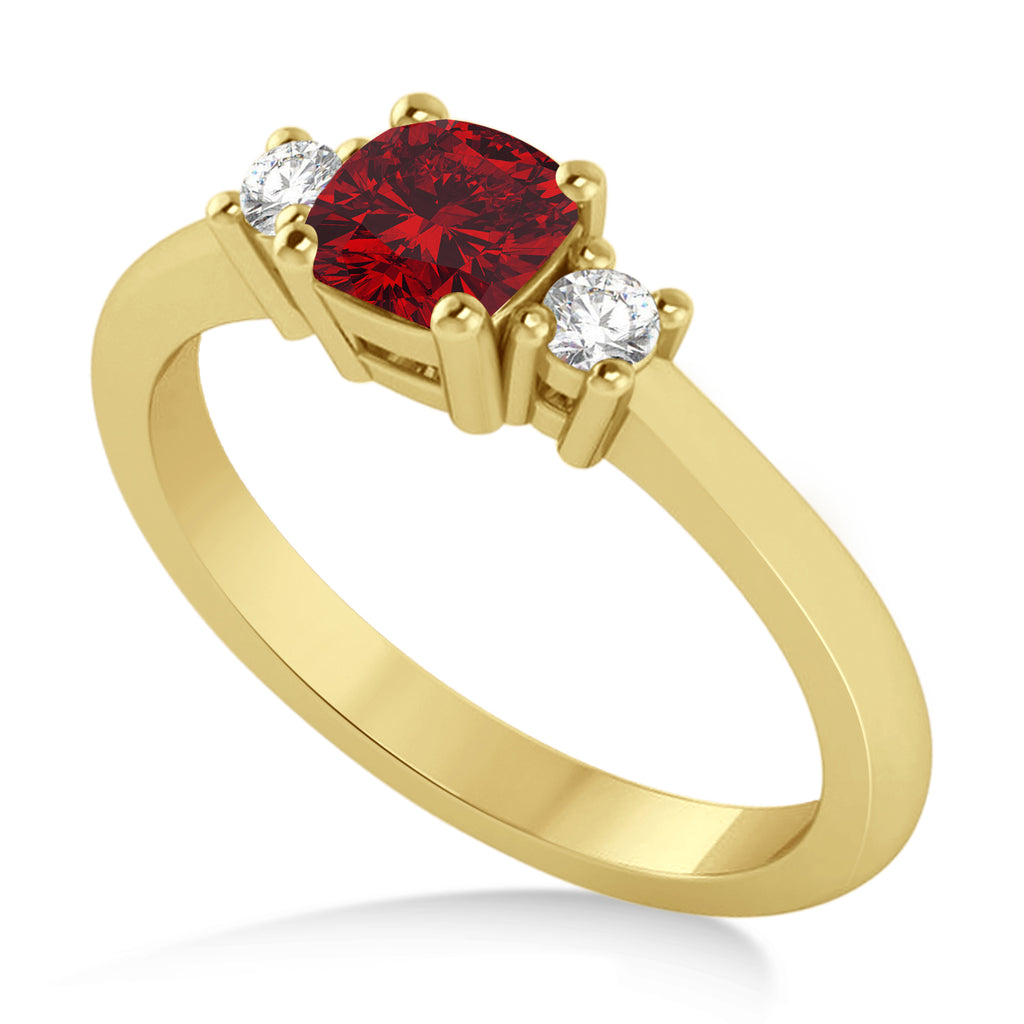Cushion Ruby & Diamond Three-Stone Engagement Ring 14k Yellow Gold (0.60ct)