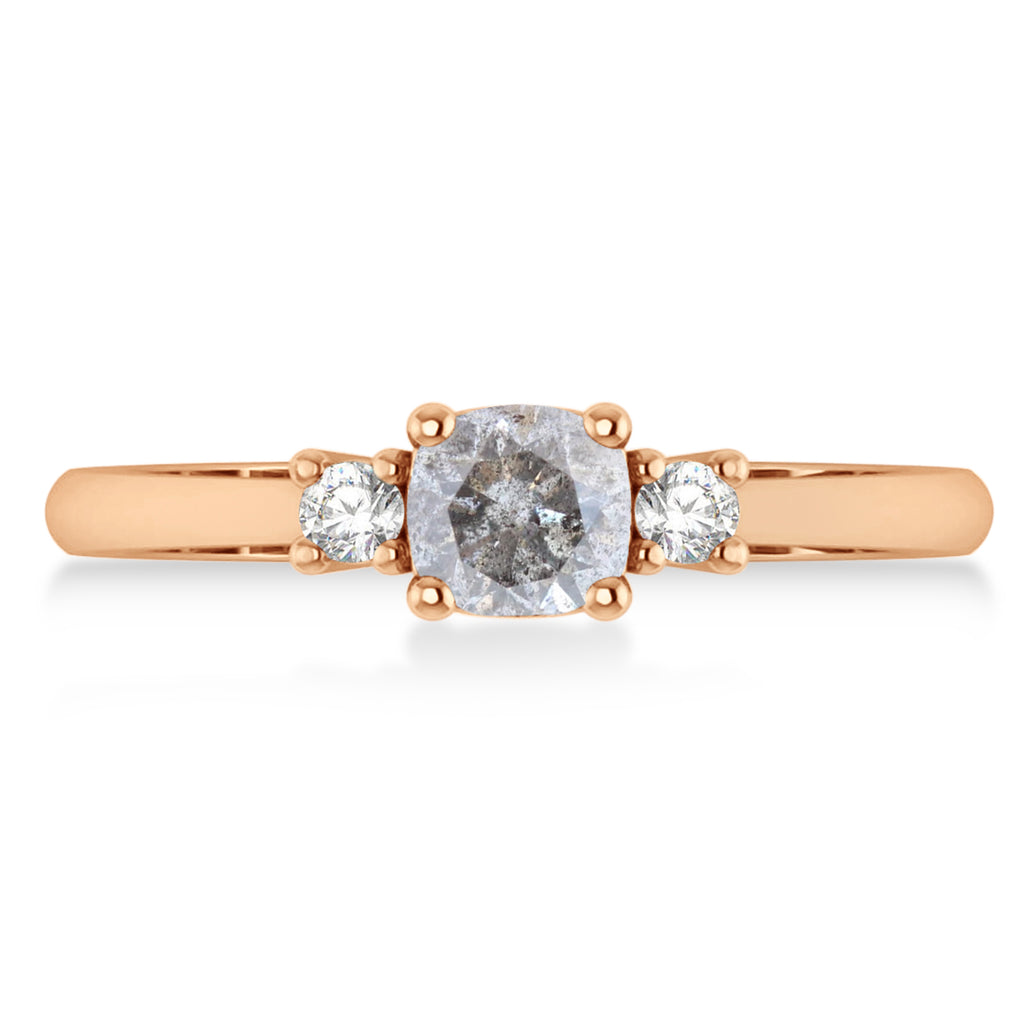 Cushion Salt & Pepper & White Diamond Three-Stone Engagement Ring 14k Rose Gold (0.60ct)