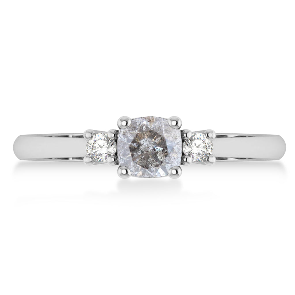 Cushion Salt & Pepper & White Diamond Three-Stone Engagement Ring 14k White Gold (0.60ct)