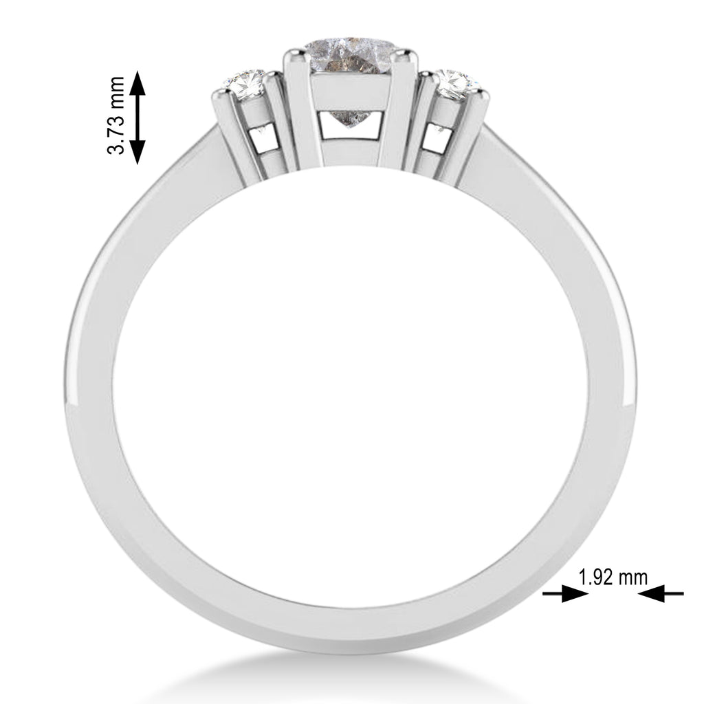 Cushion Salt & Pepper & White Diamond Three-Stone Engagement Ring 14k White Gold (0.60ct)