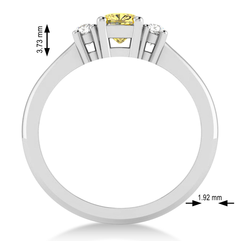 Cushion Yellow & White Diamond Three-Stone Engagement Ring 14k White Gold (0.60ct)
