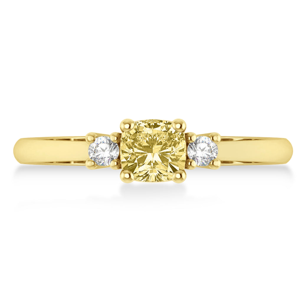 Cushion Yellow & White Diamond Three-Stone Engagement Ring 14k Yellow Gold (0.60ct)