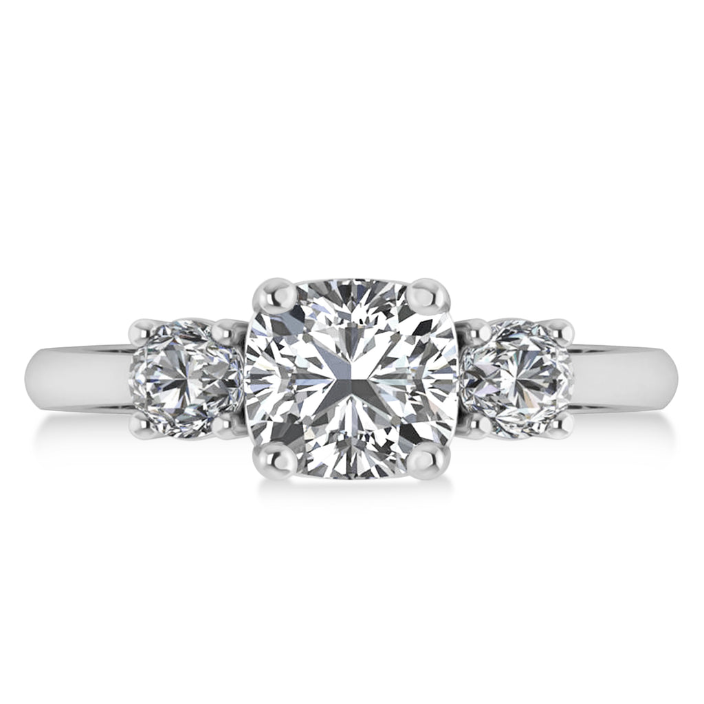 Cushion & Round 3-Stone Diamond Engagement Ring 14k White Gold (2.50ct)