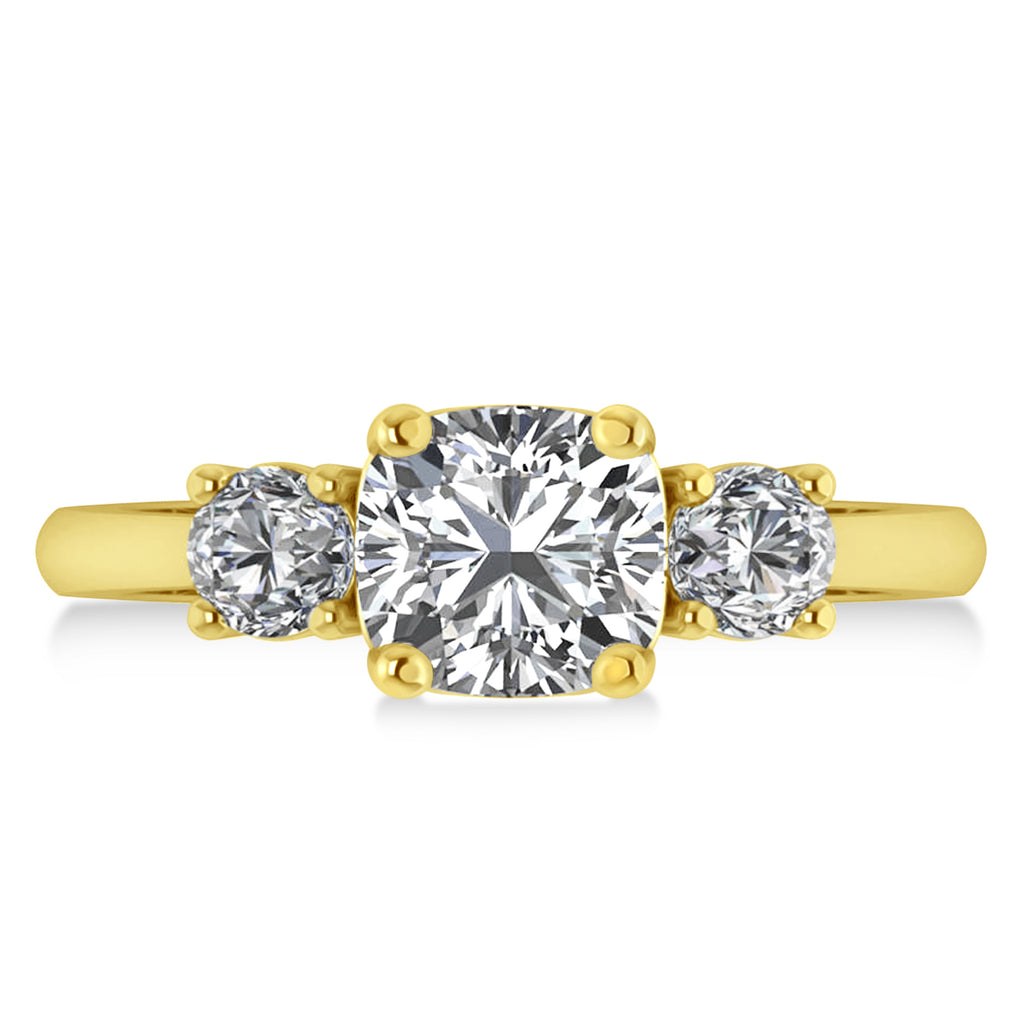 Cushion & Round 3-Stone Diamond Engagement Ring 14k Yellow Gold (2.50ct)