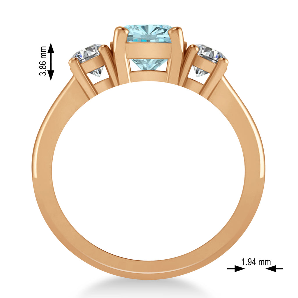 CuCushion & Round 3-Stone Aquamarine & Diamond Engagement Ring 14k Rose Gold (2.50ct)