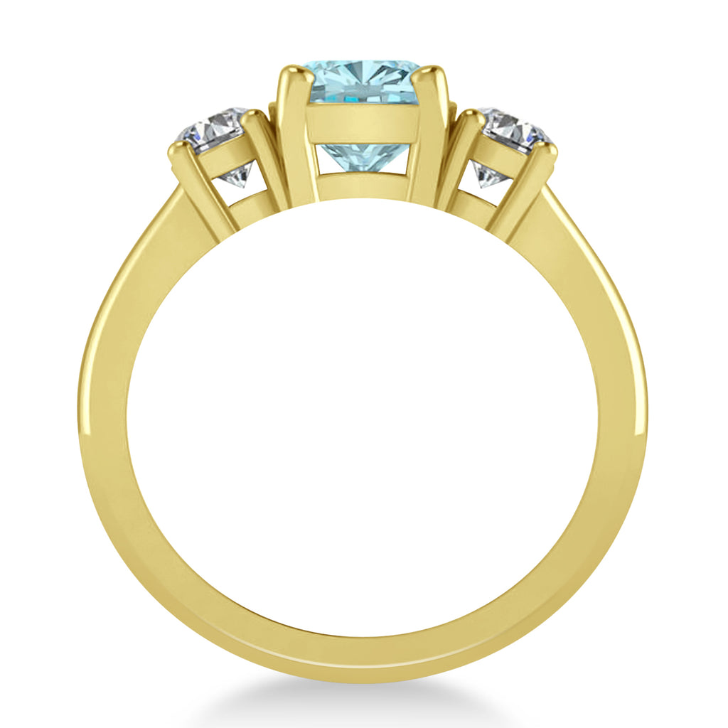 Cushion & Round 3-Stone Aquamarine & Diamond Engagement Ring 14k Yellow Gold (2.50ct)
