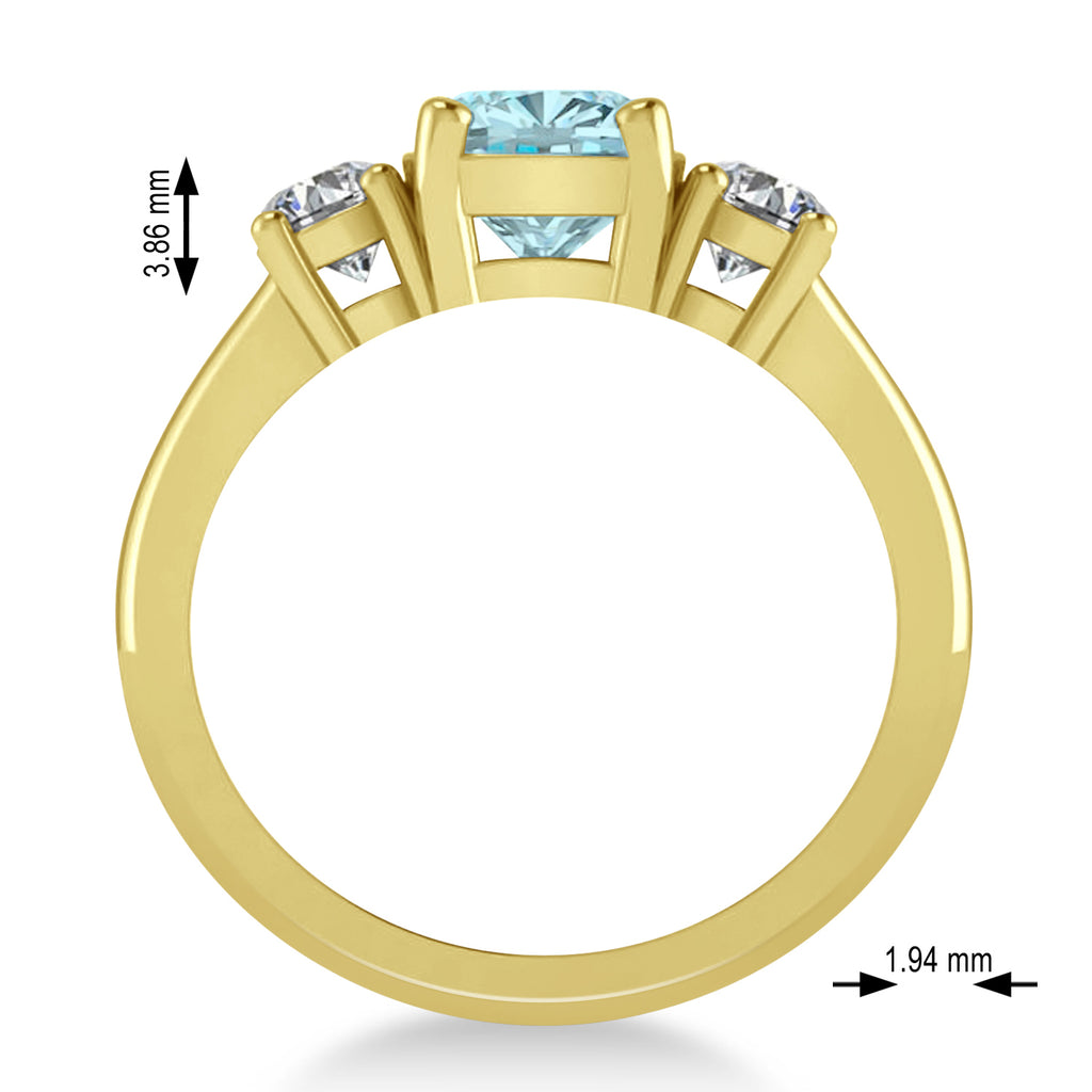 Cushion & Round 3-Stone Aquamarine & Diamond Engagement Ring 14k Yellow Gold (2.50ct)