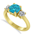 Cushion & Round 3-Stone Blue & White Diamond Engagement Ring 14k Yellow Gold (2.50ct)