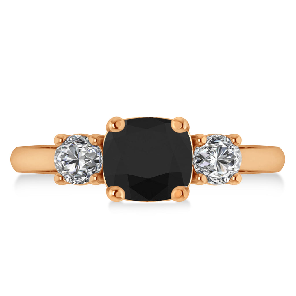 Cushion & Round 3-Stone Black & White Diamond Engagement Ring 14k Rose Gold (2.50ct)