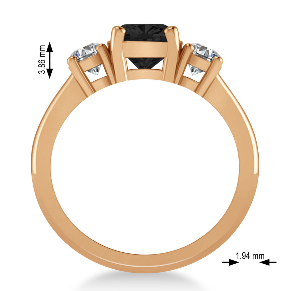 Cushion & Round 3-Stone Black & White Diamond Engagement Ring 14k Rose Gold (2.50ct)