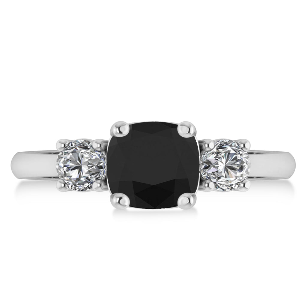 Cushion & Round 3-Stone Black & White Diamond Engagement Ring 14k White Gold (2.50ct)