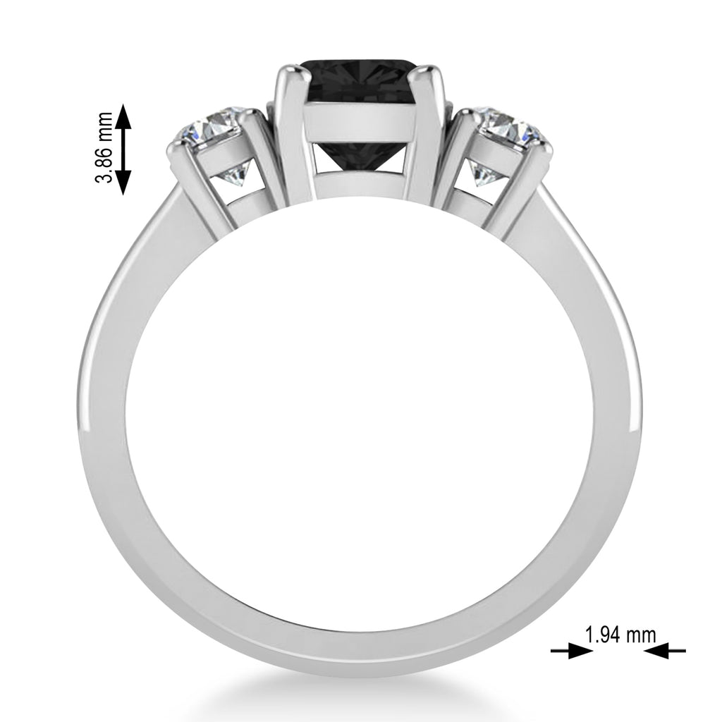 Cushion & Round 3-Stone Black & White Diamond Engagement Ring 14k White Gold (2.50ct)