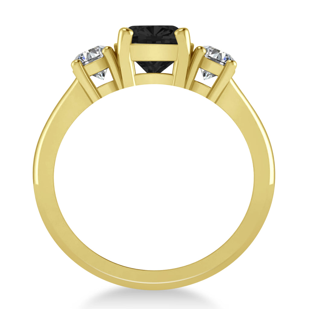 Cushion & Round 3-Stone Black & White Diamond Engagement Ring 14k Yellow Gold (2.50ct)