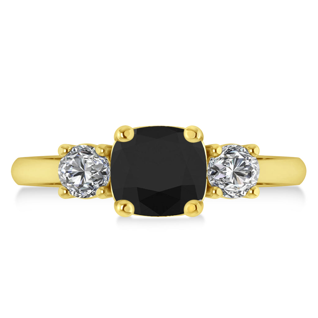 Cushion & Round 3-Stone Black & White Diamond Engagement Ring 14k Yellow Gold (2.50ct)