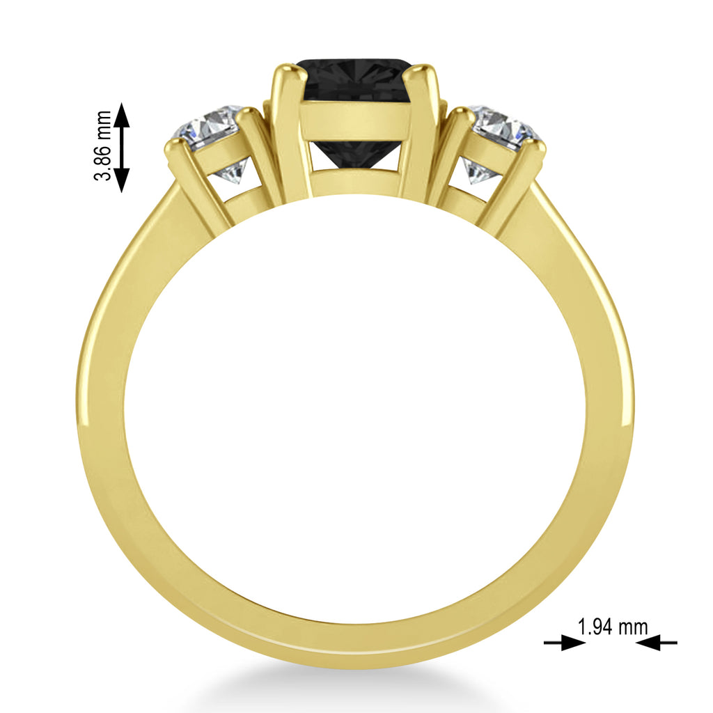 Cushion & Round 3-Stone Black & White Diamond Engagement Ring 14k Yellow Gold (2.50ct)