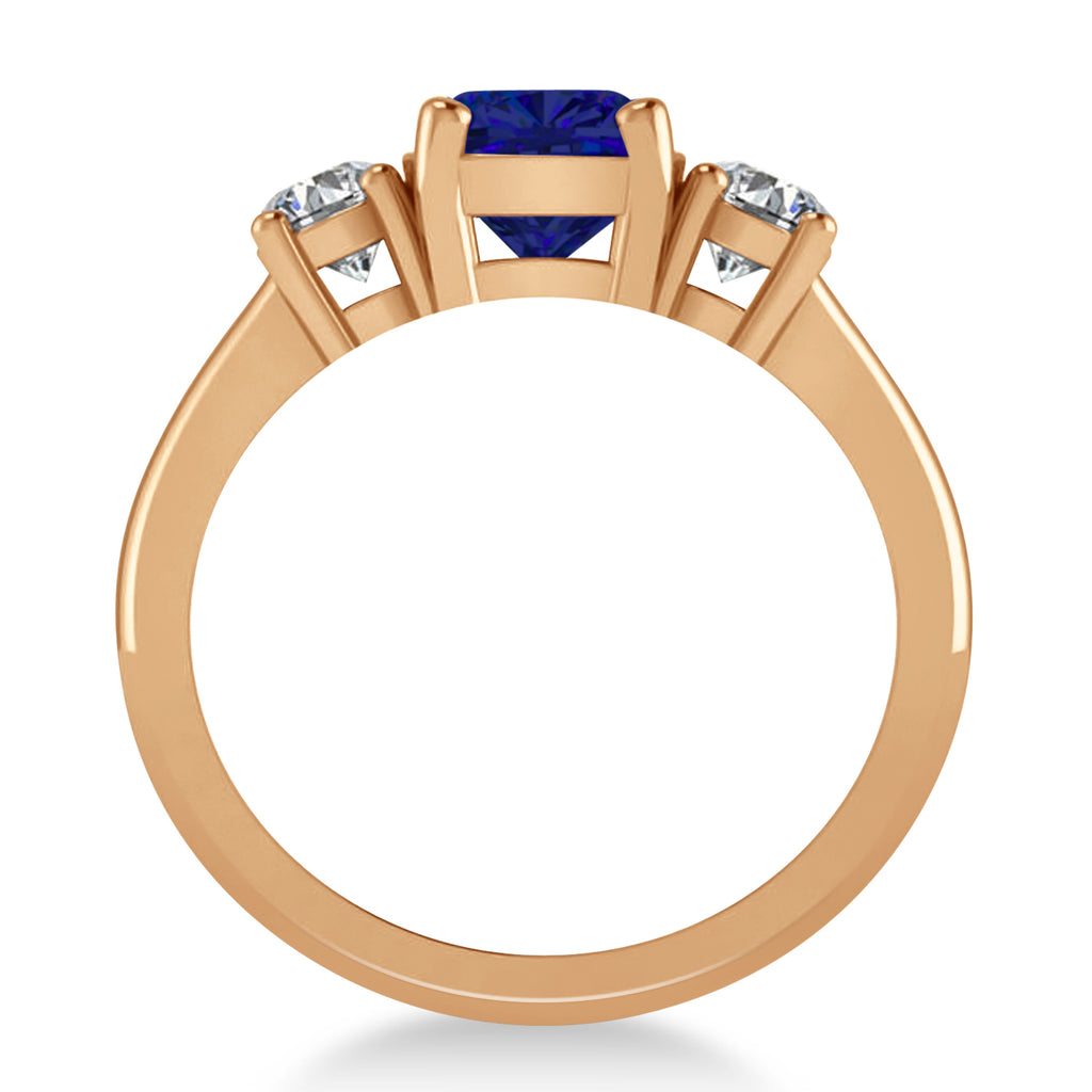 Cushion & Round 3-Stone Blue Sapphire & Diamond Engagement Ring 14k Rose Gold (2.50ct)