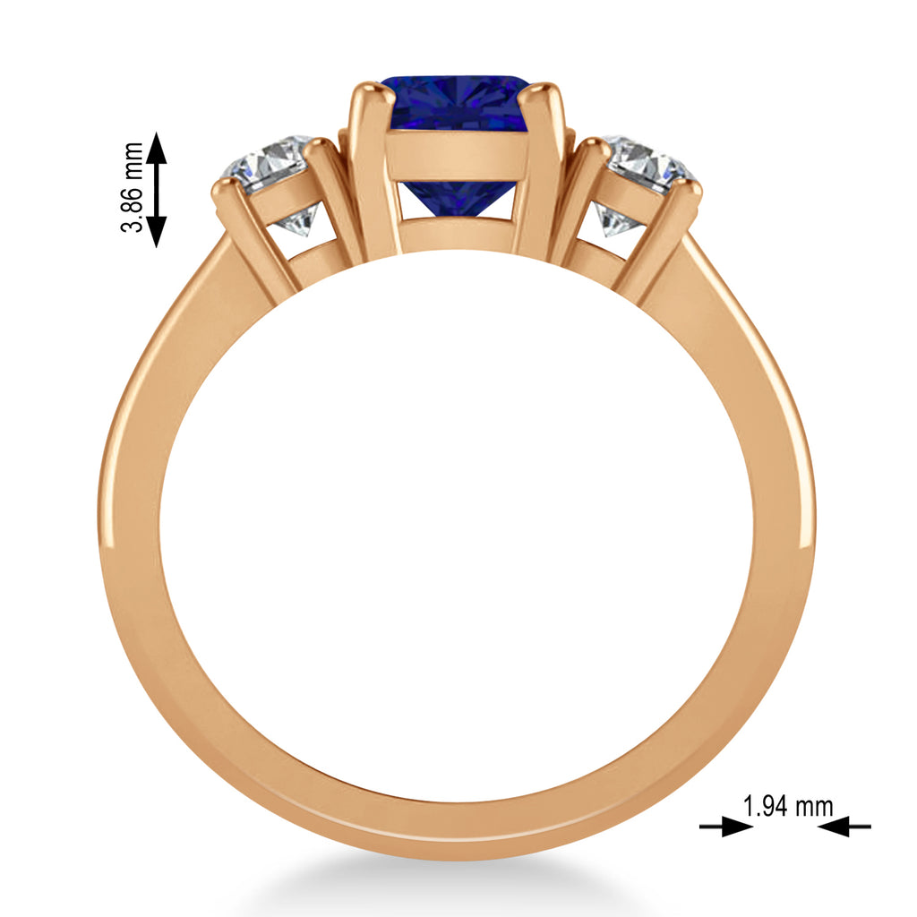 Cushion & Round 3-Stone Blue Sapphire & Diamond Engagement Ring 14k Rose Gold (2.50ct)