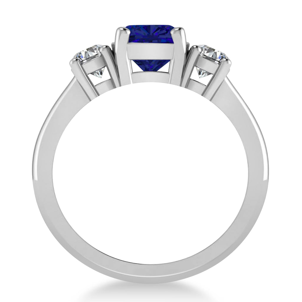 Cushion & Round 3-Stone Blue Sapphire & Diamond Engagement Ring 14k White Gold (2.50ct)