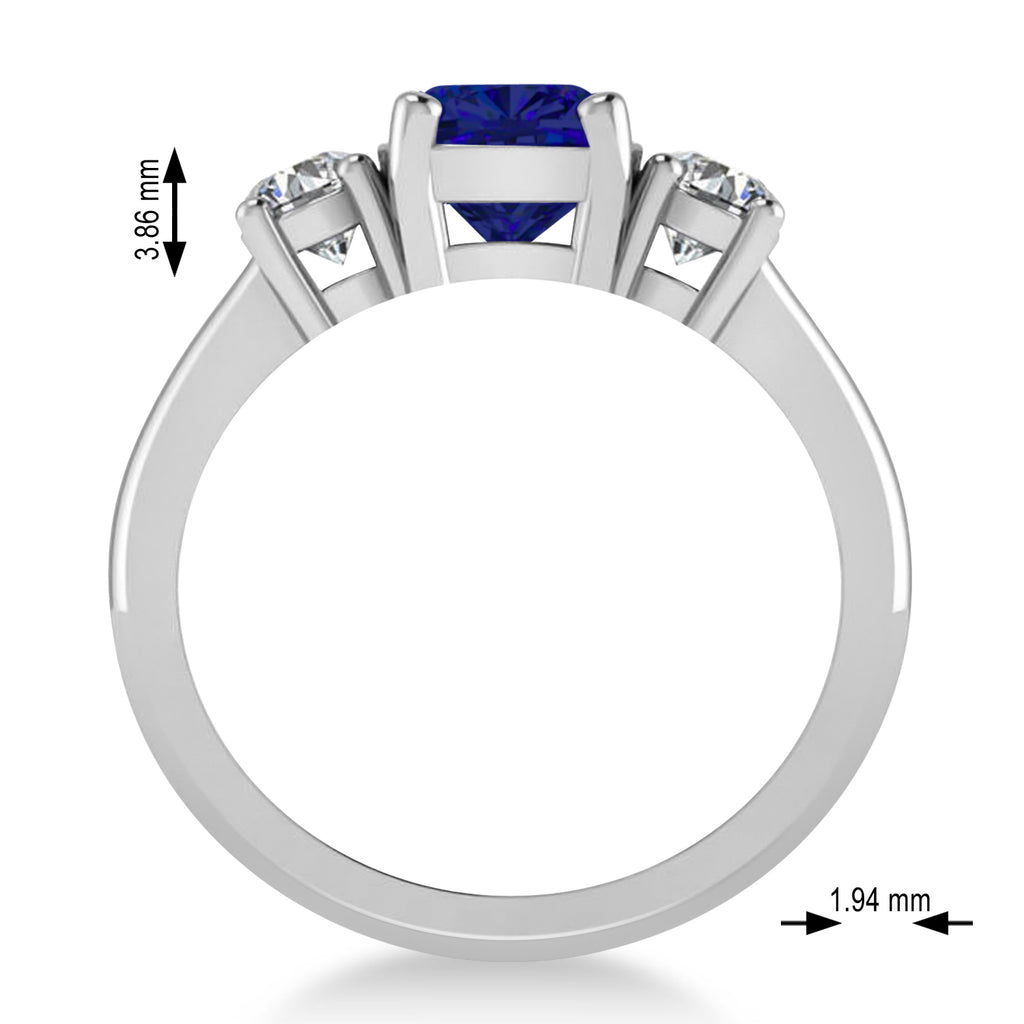 Cushion & Round 3-Stone Blue Sapphire & Diamond Engagement Ring 14k White Gold (2.50ct)