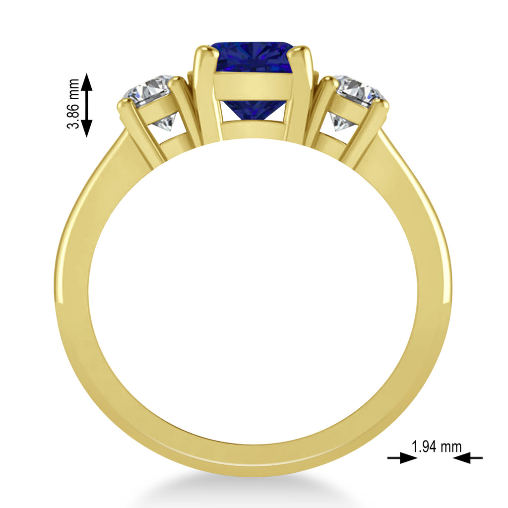 Cushion & Round 3-Stone Blue Sapphire & Diamond Engagement Ring 14k Yellow Gold (2.50ct)