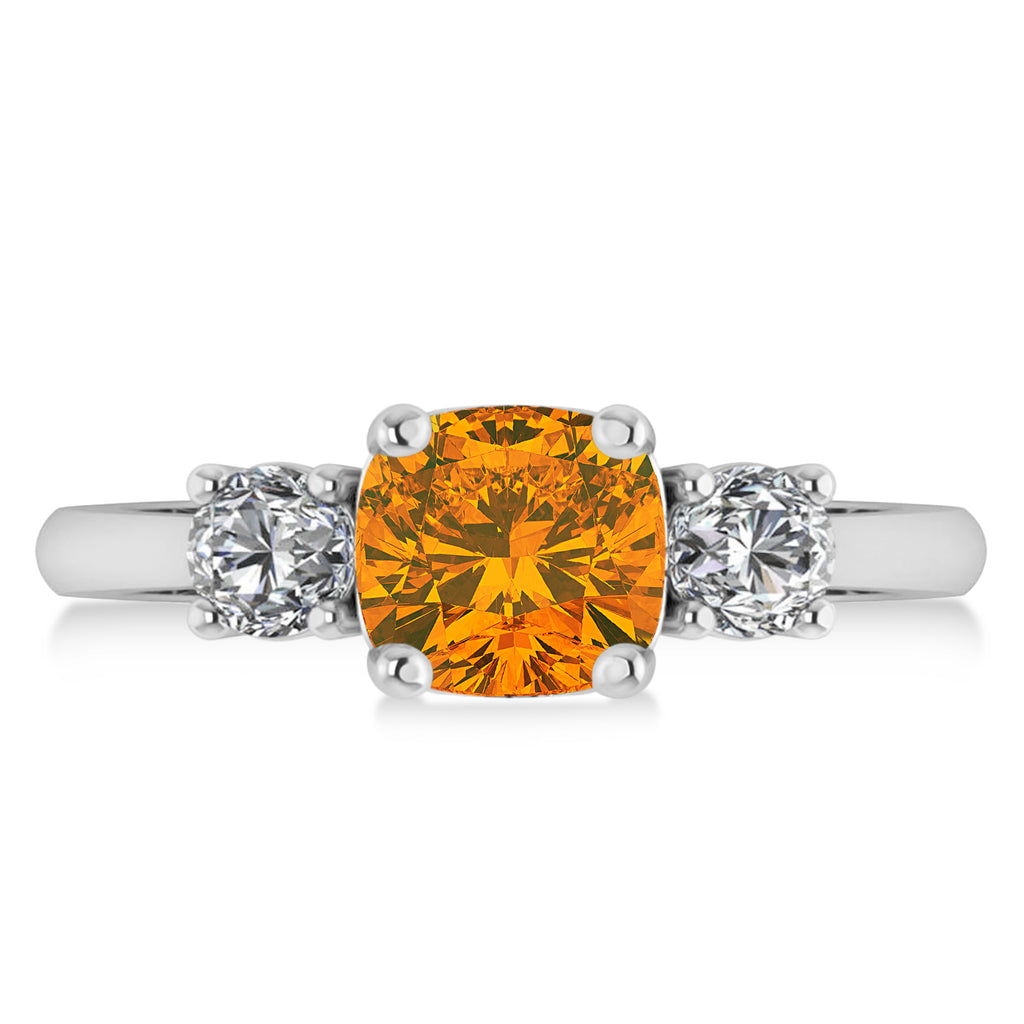 Cushion & Round 3-Stone Citrine & Diamond Engagement Ring 14k White Gold (2.50ct)